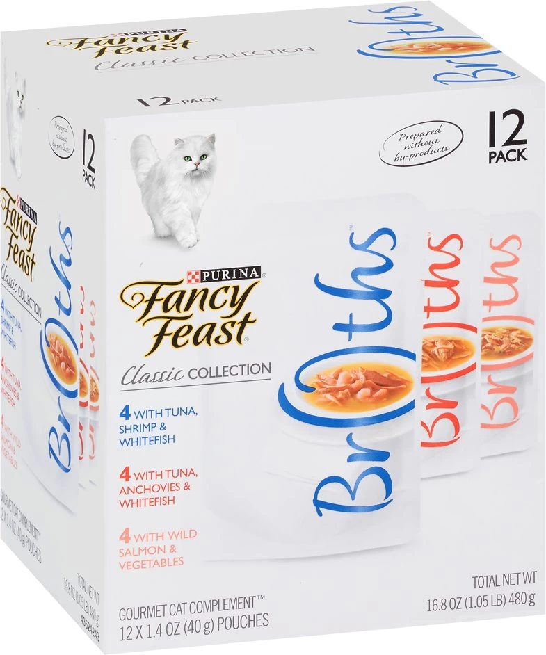 Fancy Feast Classic Collection Broths Variety Pack Supplemental Cat Food Pouches, 1.4-oz