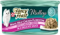 Fancy Feast Medleys White Meat Chicken Florentine Canned Cat Food, 3-oz