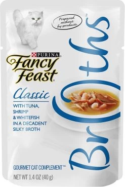 Fancy Feast Classic Broths With Tuna, Shrimp & Whitefish Supplemental Cat Food Pouches, 1.4-oz