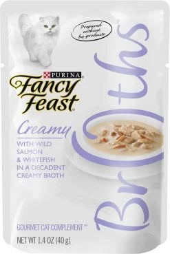 Fancy Feast Creamy Broths With Wild Salmon & Whitefish Supplemental Cat Food Pouches, 1.4-oz