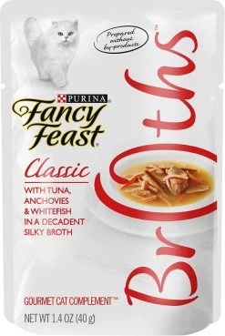 Fancy Feast Classic Broths With Tuna, Anchovies & Whitefish Supplemental Cat Food Pouches, 1.4-oz