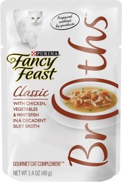 Fancy Feast Classic Broths With Chicken, Vegetables & Whitefish Supplemental Cat Food Pouches, 1.4-oz