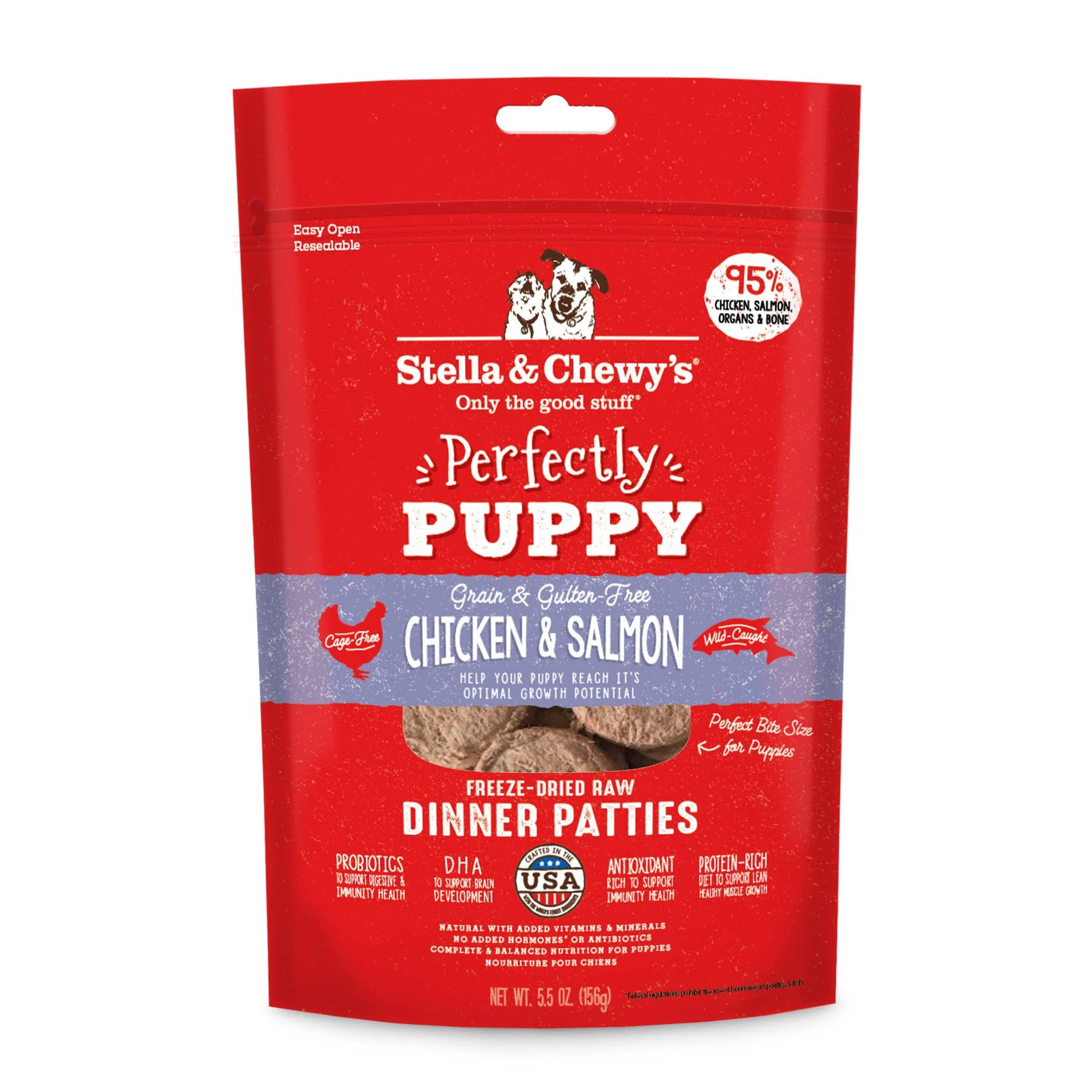 Stella & Chewy's Perfectly Puppy Chicken & Salmon Dinner Patties Freeze-Dried Raw Dog Food, 396-g