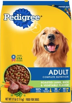 Pedigree Adult Complete Nutrition Roasted Lamb, Rice & Vegetable Flavor Dry Dog Food, 17-lb