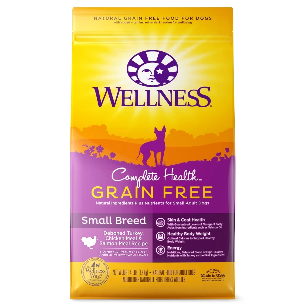 Wellness Complete Health Grain-Free Small Breed Adult Turkey, Chicken & Salmon Dry Dog Food, 4-lb