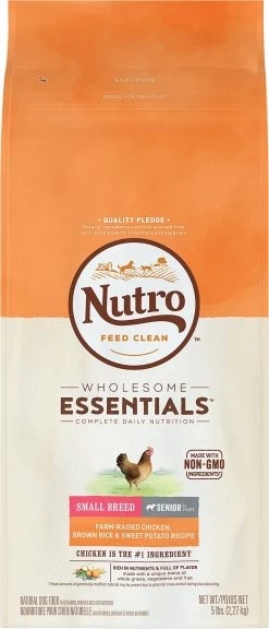 Nutro Wholesome Essentials Small Breed Senior Farm-Raised Chicken, Brown Rice & Sweet Potato Recipe Dry Dog Food, 5-lb