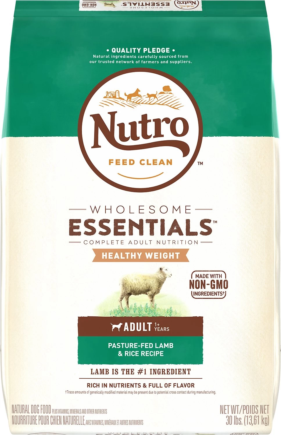 Nutro Wholesome Essentials Healthy Weight Adult Pasture Fed Lamb & Rice Recipe Dry Dog Food, 30-lb