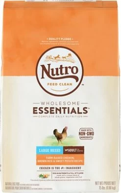 Nutro Wholesome Essentials Large Breed Adult Farm Raised Chicken, Brown Rice & Sweet Potato Recipe Dry Dog Food, 15-lb