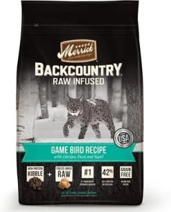 Merrick Backcountry Raw Infused Game Bird Recipe With Chicken, Duck & Quail Grain-Free Dry Cat Food, 3-lb