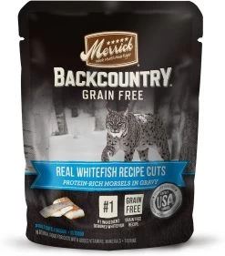 Merrick Backcountry Grain-Free Morsels In Gravy Real Whitefish Recipe Cuts Cat Food Pouches, 3-oz, Case Of 24 (**)