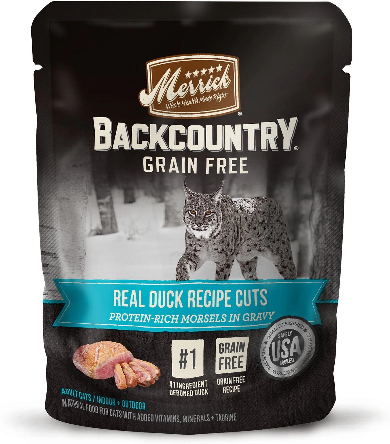 Merrick Backcountry Grain-Free Morsels In Gravy Real Duck Recipe Cuts Cat Food Pouches, 3-oz, Case Of 24 (**)