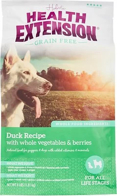 Health Extension Grain-Free Duck Recipe Dry Dog Food, 4-lb (**)