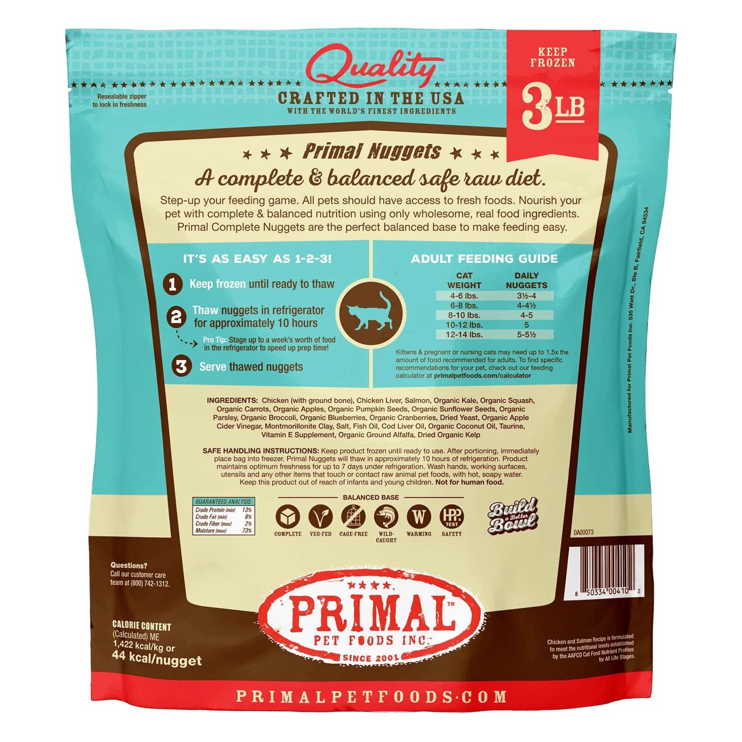 Primal Pet Foods Raw Frozen Nuggets Chicken & Salmon Formula Cat Food, 3-lb - Image 2
