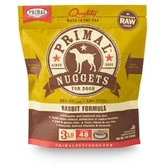 Primal Pet Foods Raw Frozen Nuggets Rabbit Formula Dog Food, 3-lb