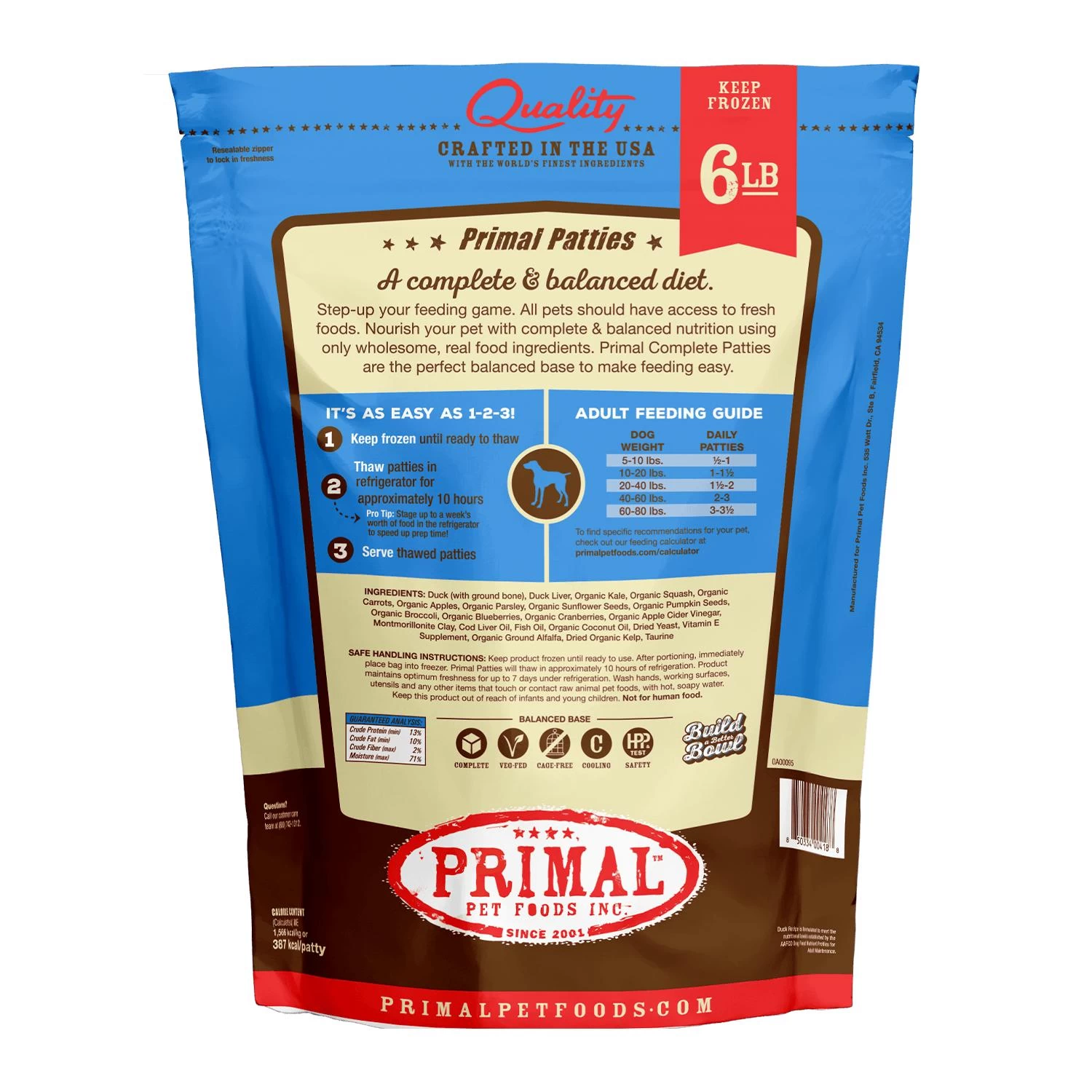 Primal Pet Foods Raw Frozen Patties Duck Formula Dog Food, 6-lb - Image 2