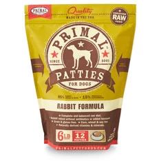 Primal Pet Foods Raw Frozen Patties Rabbit Formula Dog Food, 6-lb