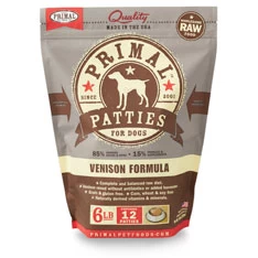 Primal Pet Foods Raw Frozen Patties Venison Formula Dog Food, 6-lb