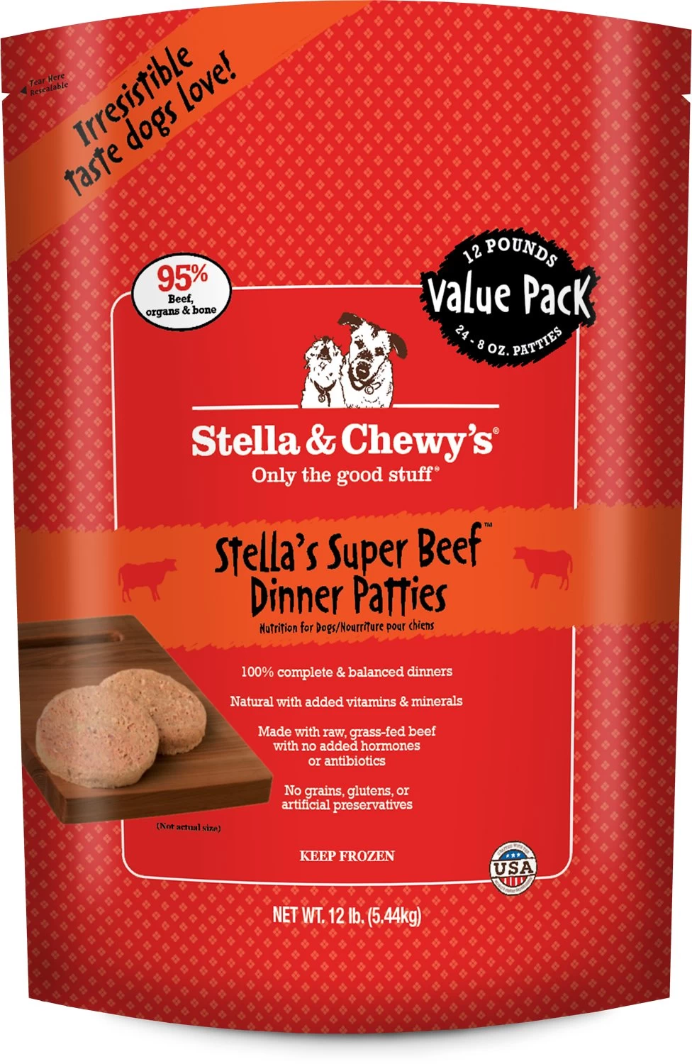 Stella & Chewy's Dog Frozen Super Beef Dinner Patties Frozen Dog Food, 12-lb