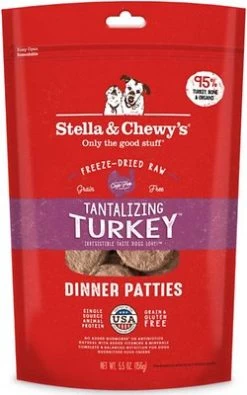 Stella & Chewy's Tantalizing Turkey Dinner Patties Grain-Free Freeze-Dried Dog Food, 5.5-oz