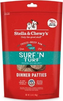 Stella & Chewy's Surf 'N Turf Dinner Patties Grain-Free Freeze-Dried Dog Food, 5.5-oz