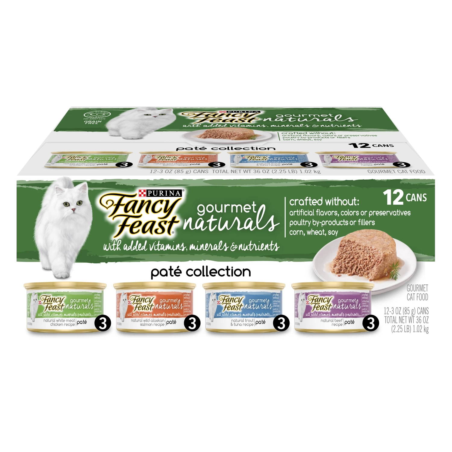 Fancy Feast Gourmet Naturals Pate Variety Pack Canned Cat Food, 3-oz, 12-pack