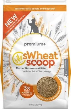 SWheat Scoop Premium+ Natural Clumping Wheat Cat Litter, 25-lb